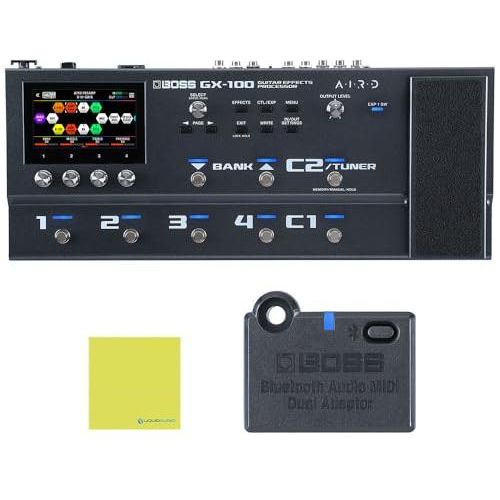 Boss GX-100 Guitar Effects Processor Pedal Bundle w/Boss BT-DUAL Bluetooth® Audio MIDI Dual Adaptor and Liquid Audio Polishing Cloth