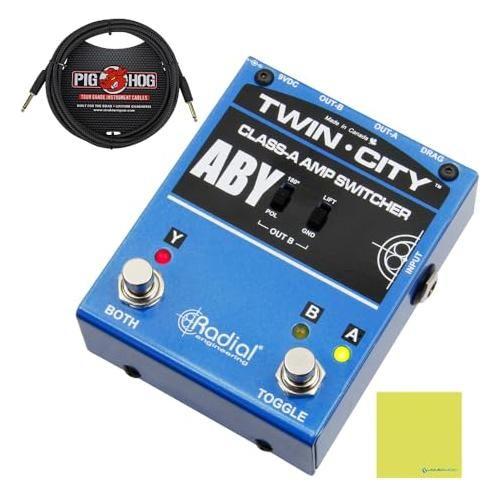 Radial Engineering Twin City Active ABY Amp Switcher Bundle w/Pig Hog PCH10BK Black Woven Instrument Cable and Liquid Audio Polishing Cloth