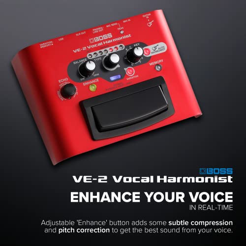 BOSS VE-2 Vocal Echo Pedal for Singing Guitarists | Real-Time Vocal Harmonies and Effects | Create Harmonies with Manual Key Selection | Connect Guitar for Auto Harmony Function | 24 Harmony Types