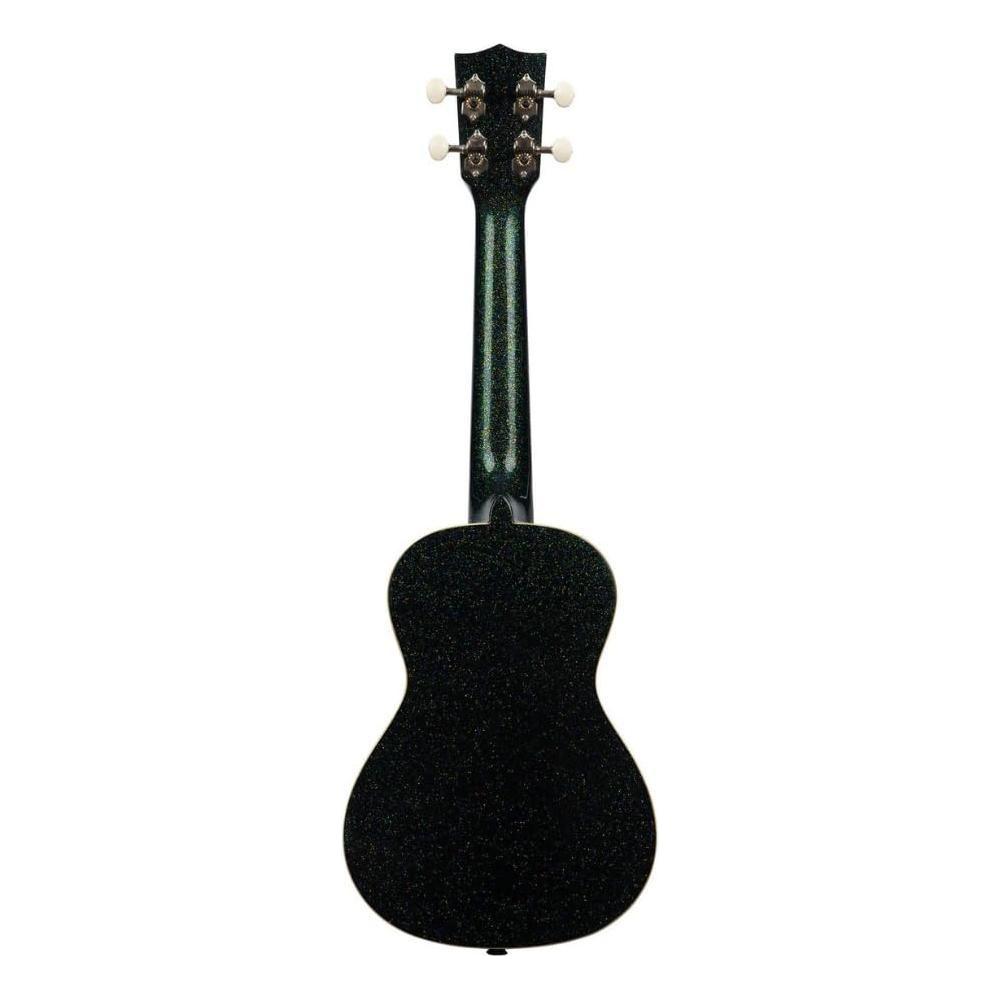 Kala Galaxy Black Sparkle Concert Ukulele, KA-SPRK-BLACK Bundle w/Kala KKBL Klipz Tuner in Blue and Liquid Audio Polishing Cloth