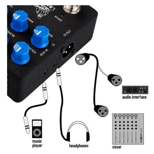 NUX Melvin Lee Davis Bass Preamp + DI Bundle w/2x Strukture S6P48 Woven Right Angle Patch Cables, 12x Guitar Picks and Liquid Audio Polishing Cloth