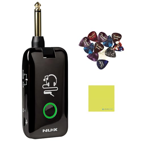 NUX Mighty Plug MP-2 Guitar and Bass Modeling Headphone Amplug Bundle with 12X Guitar Picks and Instrument Polishing Cloth - Bluetooth,13 Amplifier Models,20 IR,19 Variety of Effects