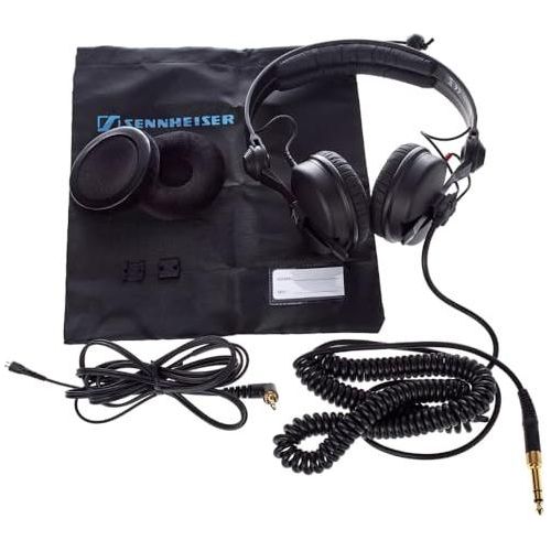 Liquid Audio Sennheiser HD25 Plus On-Ear Monitor Headphones, Black Bundle w/Pig Hog PHX14-25 1/4" Headphone Extension Cable Polishing Cloth