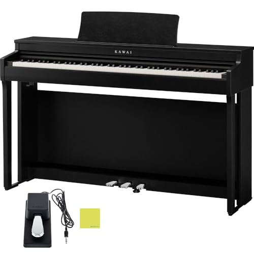 Kawai CN201 Digital Piano, Satin Black Bundle with Kawai F-10H Damper Pedal and Liquid Audio Polishing Cloth - 88-Key Digital Piano