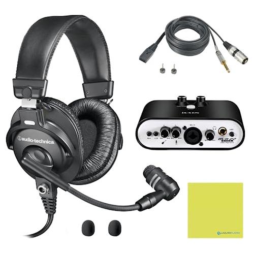 Liquid Audio Audio Technica BPHS1 Broadcast Stereo Headset with Dynamic Boom Mic Bundle with Icon Duo22 Live Audio Interface Polishing Cloth