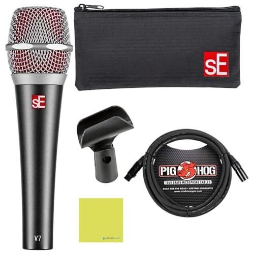 Liquid Audio sE Electronics V7 Supercardioid Dynamic Vocal Microphone Bundle w/Pig Hog PHM10 8mm Mic Cable Polishing Cloth