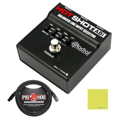 Radial Engineering HotShot ABi Footswitch Selector for Balanced Inputs Bundle w/Pig Hog PHM10 8mm Mic XLR Cable & Liquid Audio Polishing Cloth