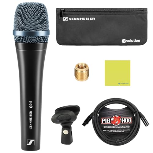 Liquid Audio - Sennheiser E 945 Supercardioid Dynamic Vocal Microphone Bundle w/Pig Hog PHM10 8mm Mic Cable Polishing Cloth