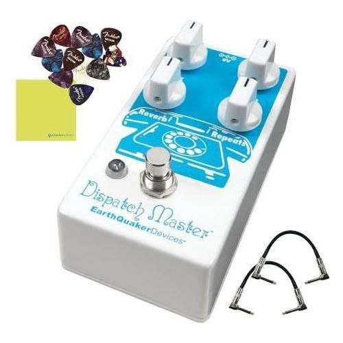 EarthQuaker Devices Dispatch Master® Digital Delay & Reverb Bundle w/2x Strukture S6P48 Woven Right Angle Patch Cables, 12x Guitar Picks and Liquid Audio Polishing Cloth