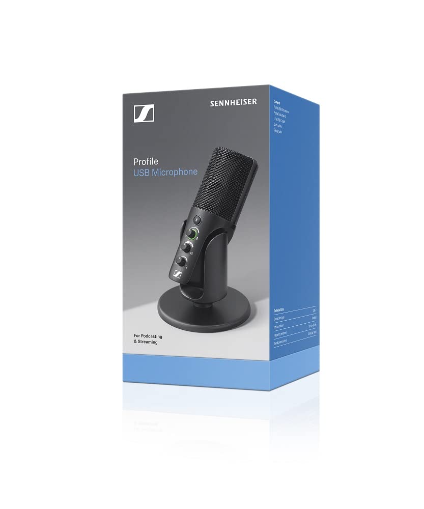 Sennheiser Professional Profile - USB Cardioid Condenser Microphone & Table Stand, 1.2 m USB-C Cable - Mute Button, Built-in Headphone Jack, Gain, Mix & Volume Control, for PC & Mac