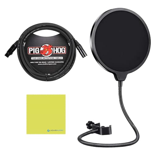 Liquid Audio - MXL 990 Large-diaphragm Condenser Microphone Bundle w/Pig Hog PHM10 8mm Mic Cable, Pop Filter Polishing Cloth