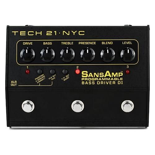 Tech 21 PBDR SansAmp Programmable Bass Driver DI 3-Channel Bundle w/ 2X Strukture S6P48 Woven Right Angle Patch Cables, 12x Fender Picks and Liquid Audio Polishing Cloth