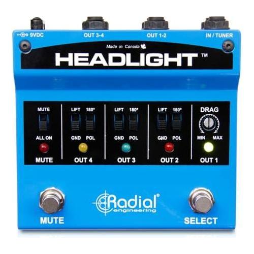 Radial Engineering Headlight Four Output Guitar Amp Selector Bundle w/Pig Hog "Black Woven" Instrument Cable and Liquid Audio Polishing Cloth