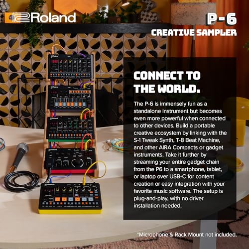 Roland AIRA Compact P-6 Creative Sampler | Granular Sound Design | Powerful Sequencer | Onboard Keyboard | Custom Loops | Built-In Mic | Hands-on Effects