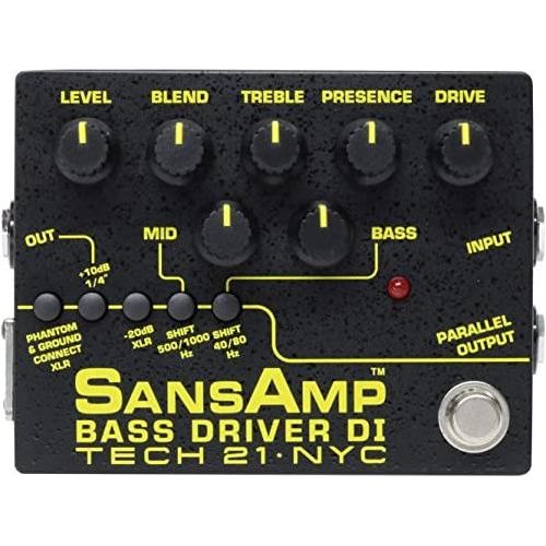 Tech 21 SansAmp Bass Driver DI V2 Pedal Bundle w/Patch Cables, Fender Guitar Picks 12 Pack & Liquid Audio Polishing Cloth