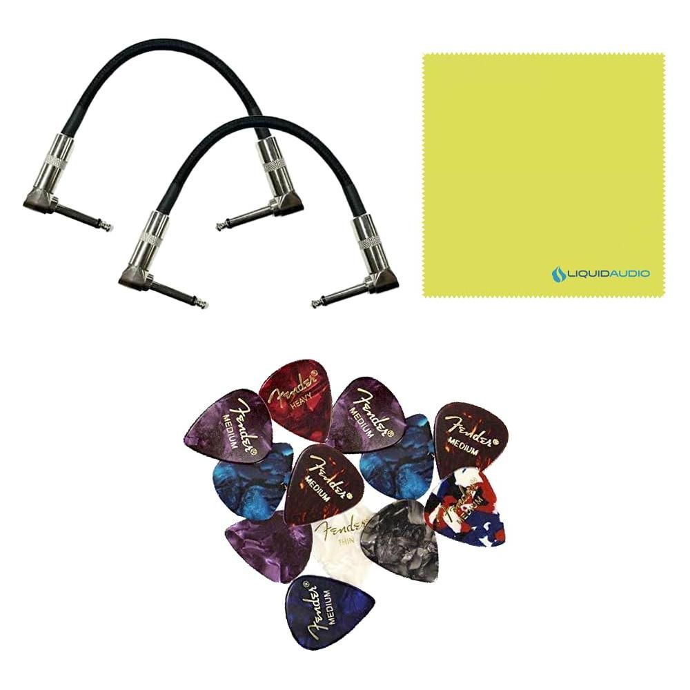 Fender Pour Over Envelope Filter Effects Pedal Bundle w/2x Strukture S6P48 Woven Right Angle Patch Cables, 12x Guitar Picks and Liquid Audio Polishing Cloth