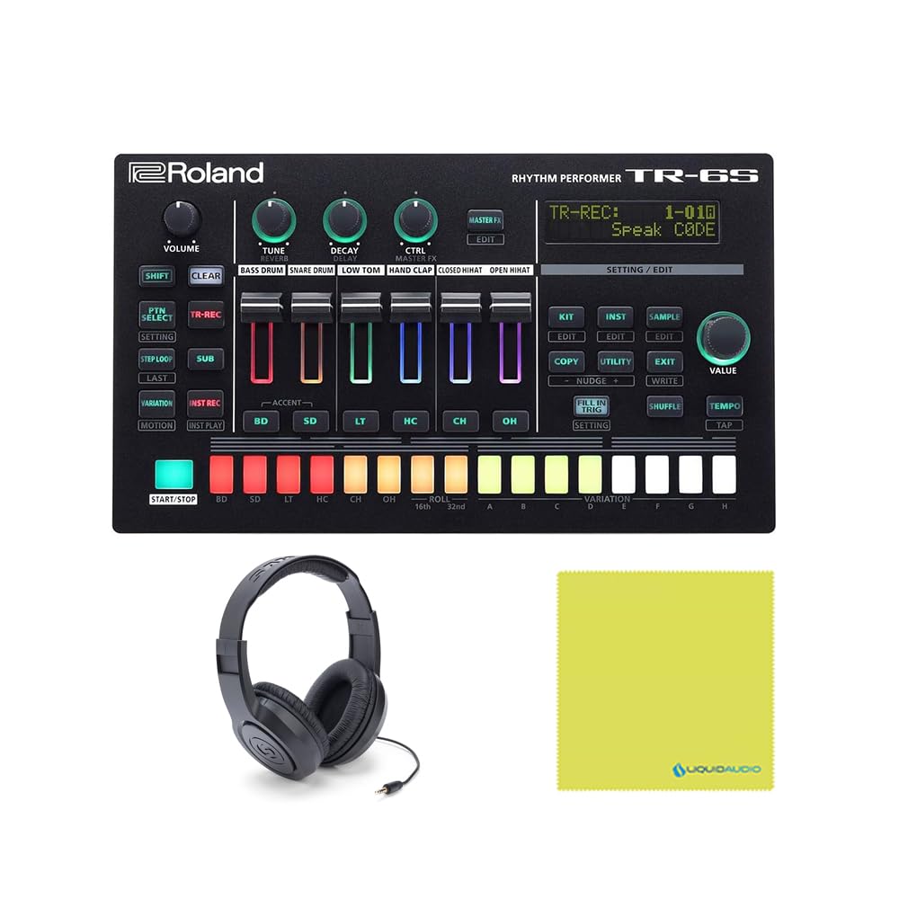 Roland TR-6S Rhythm Performer Bundle w/Samson SR350 Over-Ear Stereo Headphones and Liquid Audio Polishing Cloth