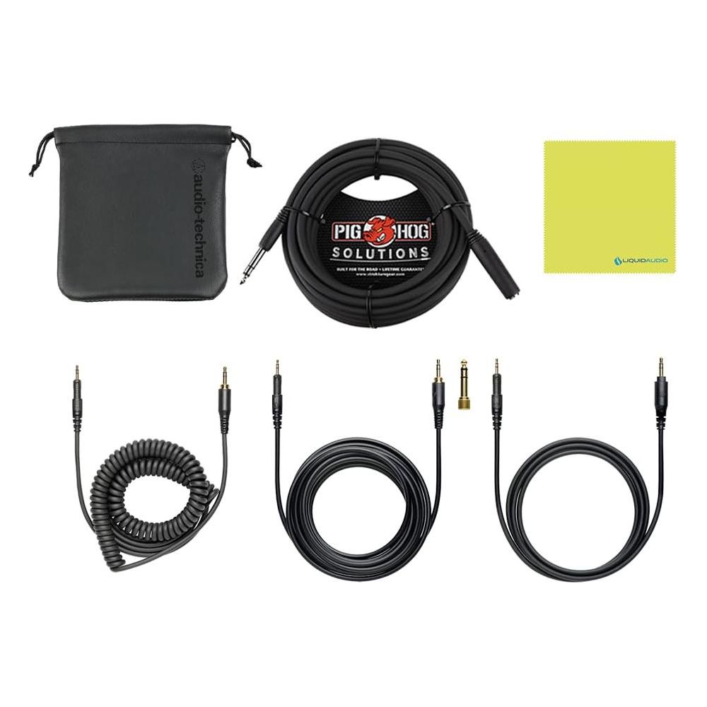 Audio Technica ATH-M50X Professional Studio Monitor Headphones Ice Blue Bundle w/Pig hog 25 Extension Cable & Liquid Polishing Cloth with Detachable Cable