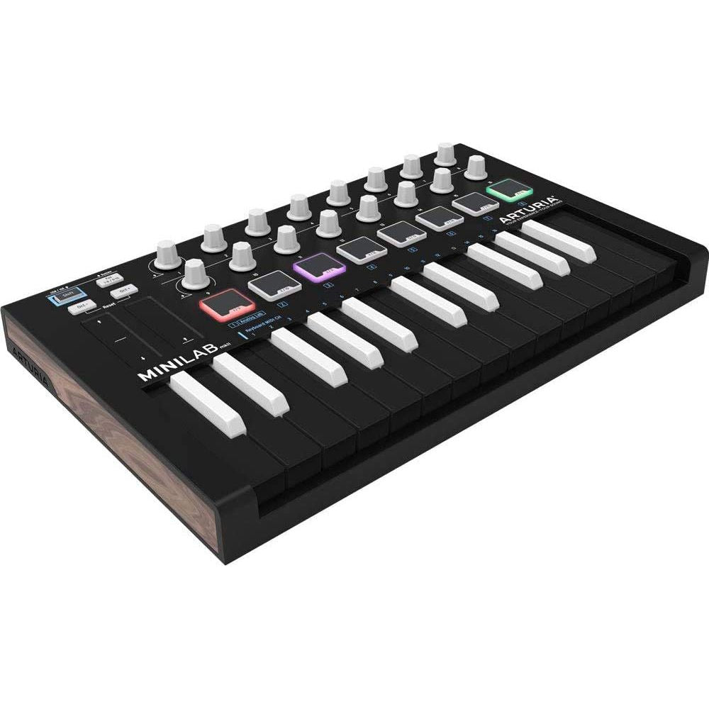 Arturia MiniLab MKII MIDI Keyboard Bundled with Arturia Minifuse 2 USB Audio Interface, 2 USB Cables & Polishing Cloth- MIDI Interface Music Recording Equipment, Software Included (BLACK MIDI)