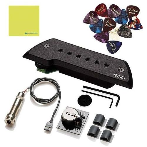 EMG ACS Acoustic Guitar Soundhole Pickup Black Bundle w/ 12x Fender Guitar Picks and Liquid Audio Polishing Cloth