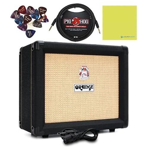 Orange Crush 20RT Black Guitar Combo Amplifier Bundle w/Pig Hog Instrument Cable, 12X Guitar Picks and Liquid Audio Polishing Cloth