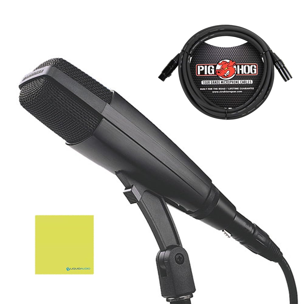 Liquid Audio Sennheiser MD 421-II Cardioid Dynamic Microphone Bundle w/Pig Hog PHM10 8mm Mic Cable Polishing Cloth