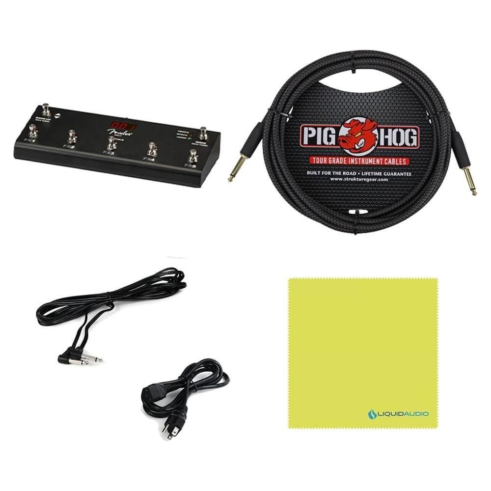 Fender Mustang GTX100 Guitar Amplifiers 120V Bundle w/Pig Hog PCH10BK Instrument Cable, Fender Foot-Switch, Instrument Cable, Power Cable, 12x Fender Picks and Liquid Audio Polishing Cloth