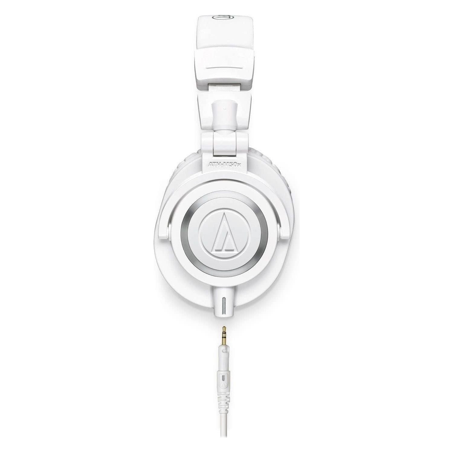 Audio Technica Professional Studio Monitor Headphones White Bundle w/Pig hog 25 Extension Cable & Liquid Audio Polishing Cloth with Detachable Cable