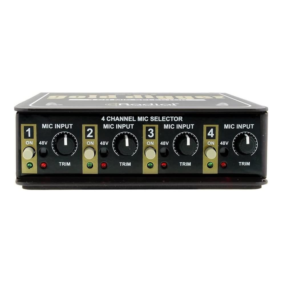 Radial Engineering Gold Digger 4-Channel Mic Selector Straight Wire Distortion-Free Signal Path