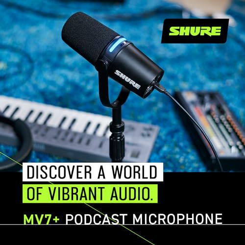 Shure MV7+ Podcast Microphone with Stand. Enhanced Audio