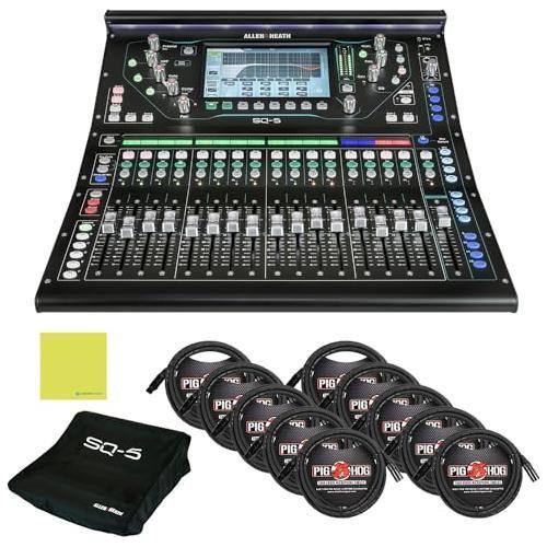 Allen & Heath SQ-5 48-channel Digital Mixer Bundle w/Allen & Heath AP11332 SQ-5 Dust Cover, 10-Pack Pig Hog PHM10 8mm XLR Microphone Cable and Liquid Audio Polishing Cloth