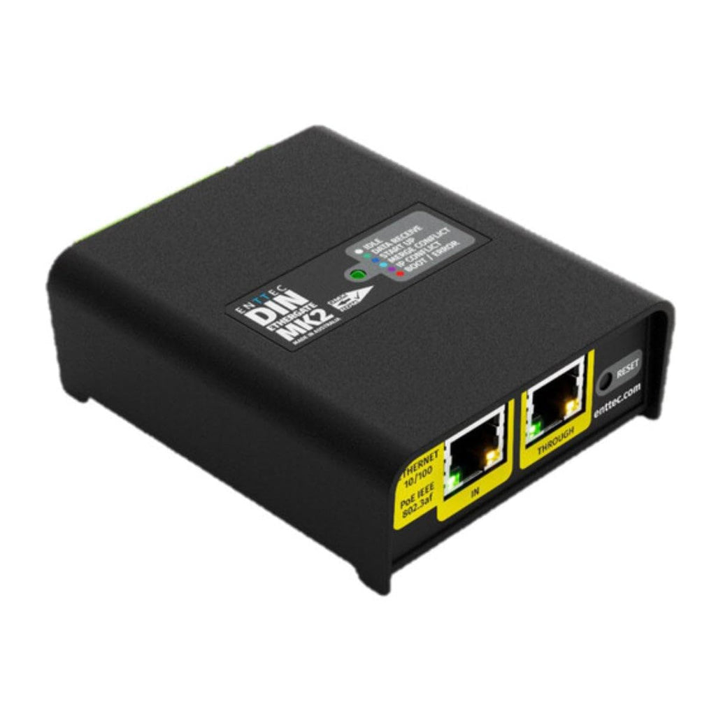 ENTTEC DIN Ethergate Mk2 POE 71031 2 Universe Bi-Directional Ethernet to Dual DMX RDM Converter, DMX500K Compatible