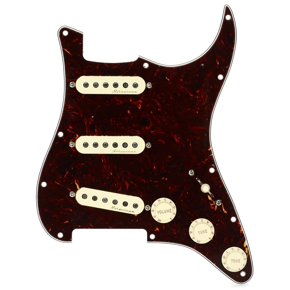 Fender Pre-Wired Strat® Pickguard, Vintage Noiseless SSS, Tortoise Shell - 0992344500 Bundle w/ 12-Pack Guitar Pick and Liquid Audio Polishing Cloth