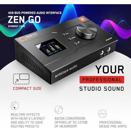 Zen Go Synergy Core, Audio Interface, 4x8 Bus-Powered Thunderbolt 3 Interface for Recording, with Onboard Real-Time Audio Recording Effects, XLR Interface, Suitable for Podcast Set Up - Antelope Audio