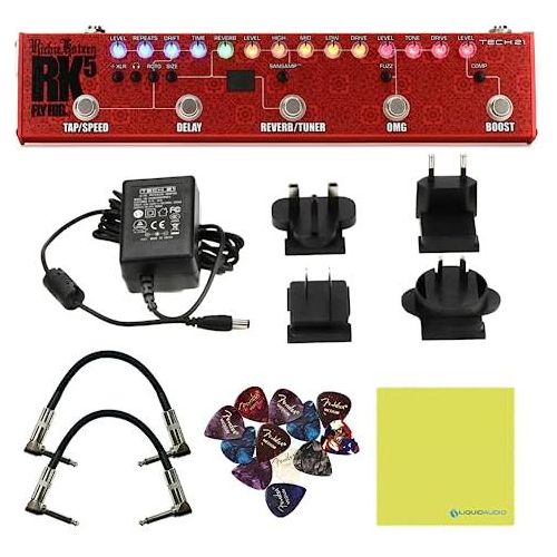 Tech 21 RK5 V2 Richie Kotzen Signature Fly Rig V2 Multi-effects Pedal Bundle w/ 2x Strukture S6P48 Woven Right Angle Patch Cables, 12x Fender Picks and Liquid Audio Polishing Cloth