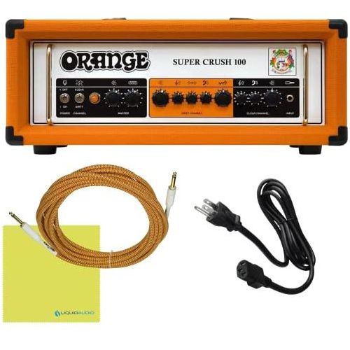 Orange SUPER-CRUSH-100-H Super Crush 100W Guitar Amplifier Head Bundle w/Pig Hog 10' Orange Creme 2.0 Guitar Bass Cable & Liquid Audio Polishing Cloth