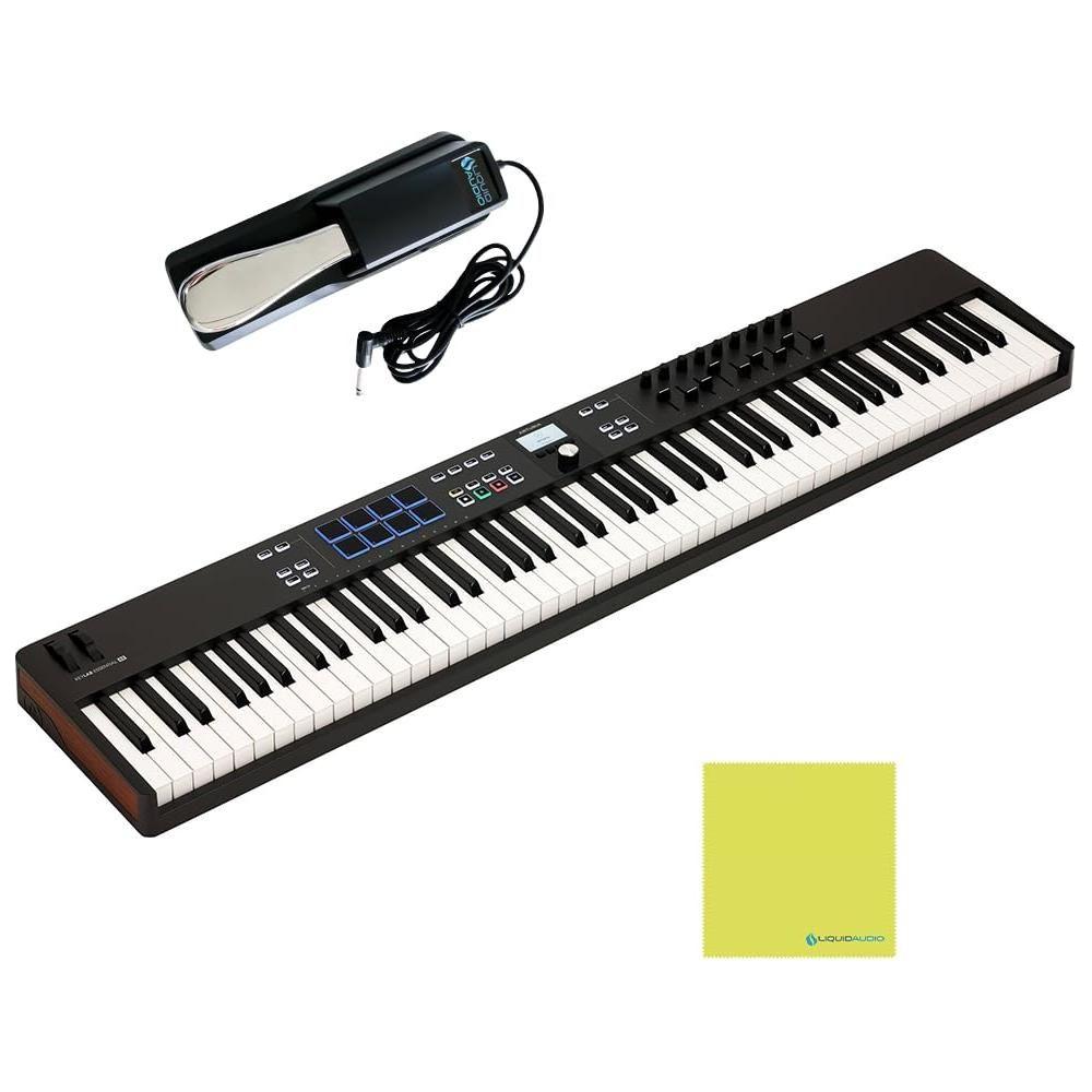 Arturia KeyLab Essential 88 mk3 Full-size Universal Midi Controller, Black Bundle w/Deluxe Sustain Pedal & Liquid Audio Polishing Cloth