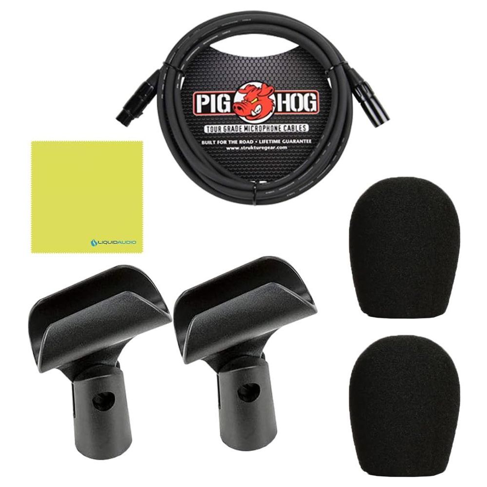 Liquid Audio sE Electronics sE7 Small-diaphragm Condenser Microphone, Pair Bundle w/Pig Hog PHM10 8mm Mic Cable Polishing Cloth