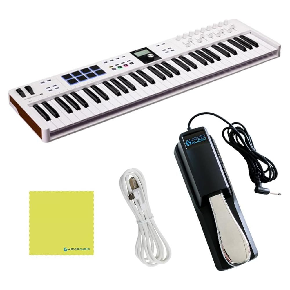 Arturia KeyLab 61 Essential mk3 MIDI Controller BUNDLE with MIDI Keyboard, Keyboard Sustain Pedal, USB Cable & Polishing Cloth - 61 Key Keyboard, Software Integration, Flexible Connectivity