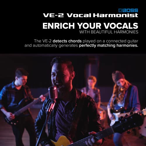 BOSS VE-2 Vocal Echo Pedal for Singing Guitarists | Real-Time Vocal Harmonies and Effects | Create Harmonies with Manual Key Selection | Connect Guitar for Auto Harmony Function | 24 Harmony Types