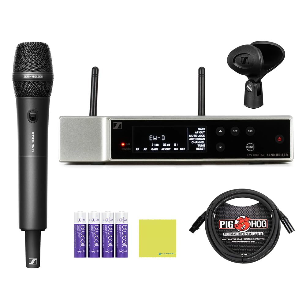 Liquid Audio Sennheiser EW-D 835-S Set (Q1-6) All-in-one Wireless Microphone System Bundle w/Pig Hog PHM10 8mm Mic Cable, 4-Pack Blucoil AA Batteries Polishing Cloth