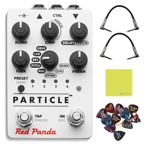 Red Panda RPL-101V2 Particle 2 Granular Delay Pedal Bundle w/ 2-Pack Strukture S6P48 Woven Right Angle Patch Cable, 12-Pack Guitar Picks and Liquid Audio Polishing Cloth