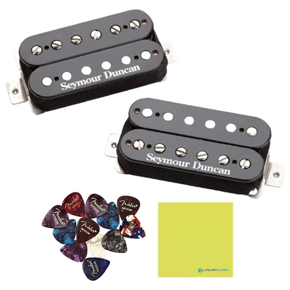 Seymour Duncan JB and Jazz Set Guitar Pickup Bundle w/ 12 x Picks & Liquid Audio Polishing Cloth - Versatile Tones, Classic Rock, Blues, and Metal 11108-13-B