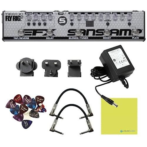 Tech 21 FL5-V2 Fly Rig 5 V2 Multi-Effects Pedal XLR Output Bundle w/ 2x Strukture S6P48 Woven Right Angle Patch Cables, 12x Fender Picks and Liquid Audio Polishing Cloth