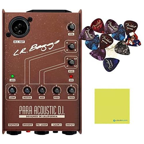 LR Baggs Para DI Acoustic Guitar Preamp and 5-band EQ Bundle w/ 12-Pack Fender Guitar Picks & Liquid Audio Polishing Cloth