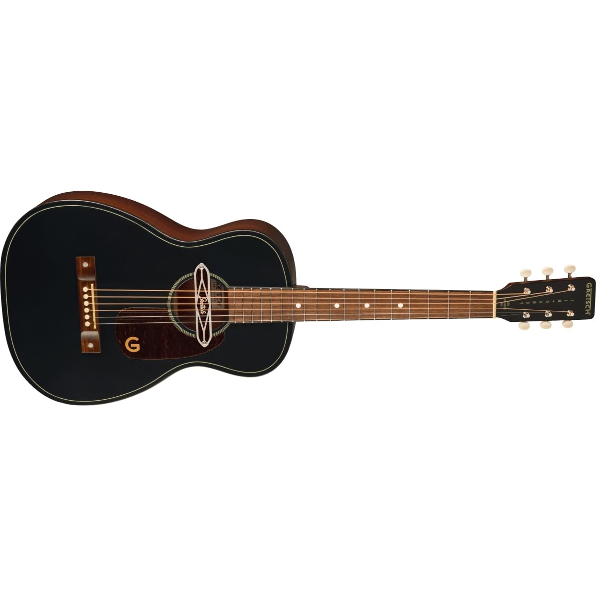 Gretsch Jim Dandy Deltoluxe Parlor 6-String Right-Handed Acoustic Guitar with C-Shape Neck and Select Lightweight Laminate Tonewoods X-Braced Body (Black Top)