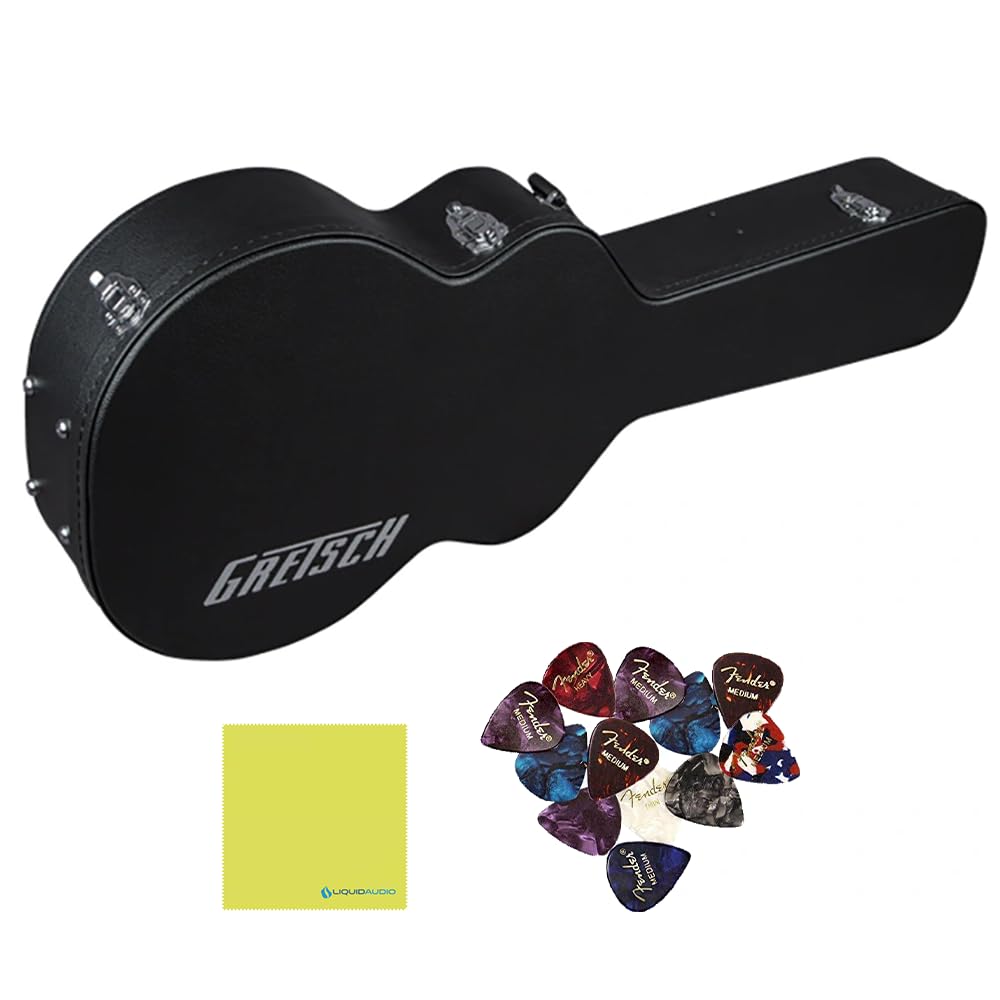 Liquid Audio Gretsch® G2420T Streamliner Hollow Body Case, Black, 0992420000 Bundle w/ 12-Pack Guitar Pick Polishing Cloth