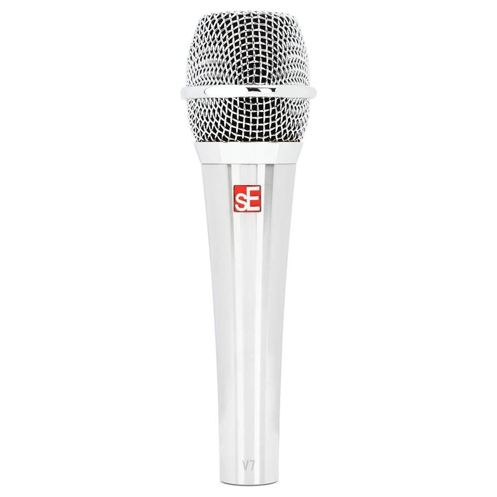 Liquid Audio sE Electronics V7 Supercardioid Dynamic Vocal Microphone in Chrome Finish Bundle w/Pig Hog PHM10 8mm Mic Cable Polishing Cloth