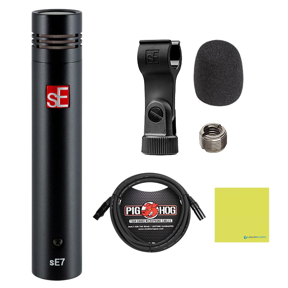 Liquid Audio sE Electronics sE7 Small-Diaphragm Condenser Microphone Bundle w/Pig Hog PHM10 8mm Mic Cable Polishing Cloth