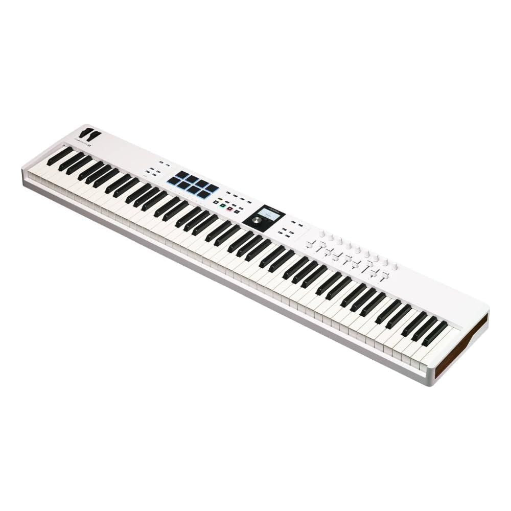 Arturia KeyLab Essential 88 mk3 Full-size Universal Midi Controller, White Bundle w/Deluxe Sustain Pedal & Liquid Audio Polishing Cloth